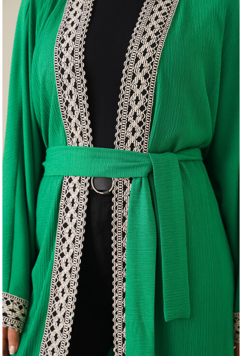 5865 Nakışlı Örme Uzun Kimono
