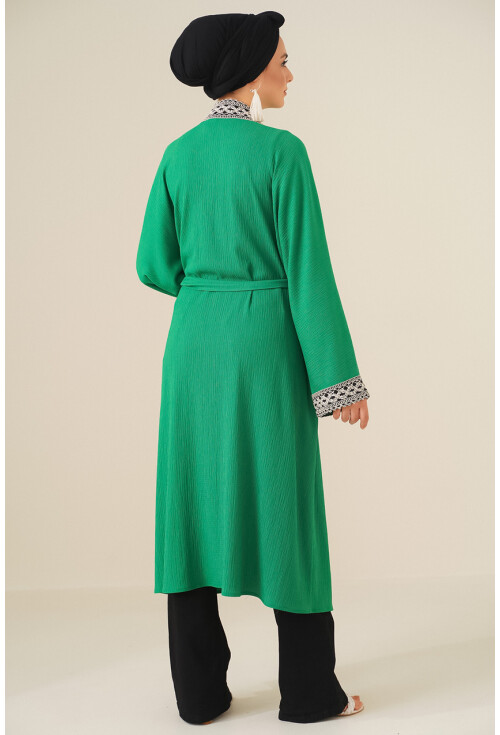 5865 Nakışlı Örme Uzun Kimono