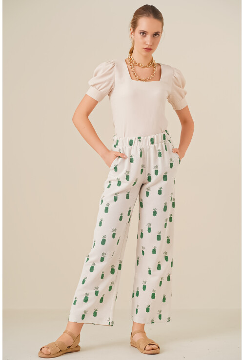 6554 Desenli Bol Paça Pantolon