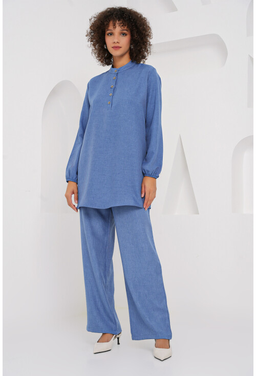 6678 Keten Tunik Pantolon İkili Takım