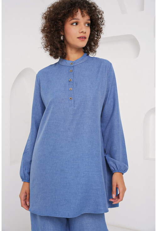 6678 Keten Tunik Pantolon İkili Takım