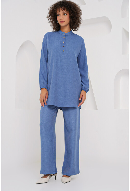 6678 Keten Tunik Pantolon İkili Takım
