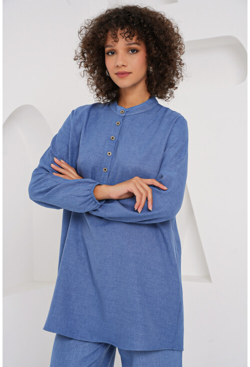 6678 Keten Tunik Pantolon İkili Takım