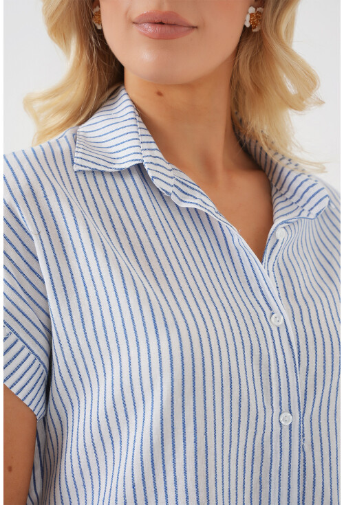 Kadın Çizgili Kısa Kol Gömlek 20324