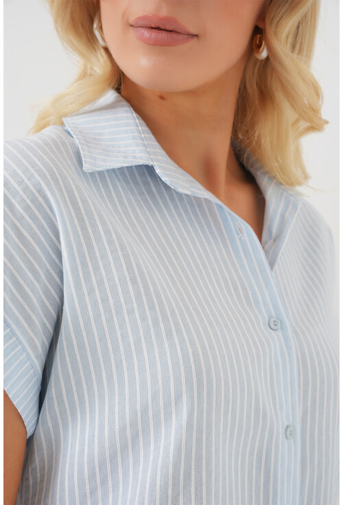 Kadın Çizgili Kısa Kol Gömlek 20324