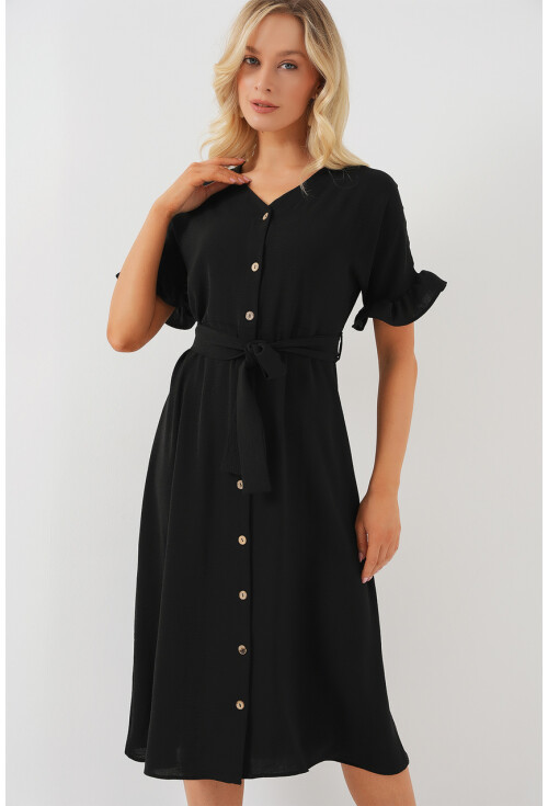 Kadın Kısa Kol Düğmeli Elbise 2555