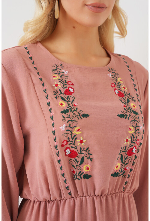 Kadın Nakışlı Uzun Tesettür Elbise 2550