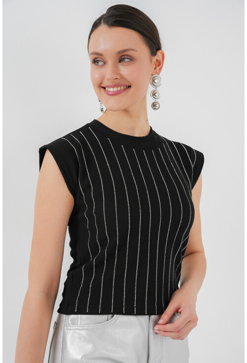 Kadın Sıfır Kol Taşlı Bluz 931