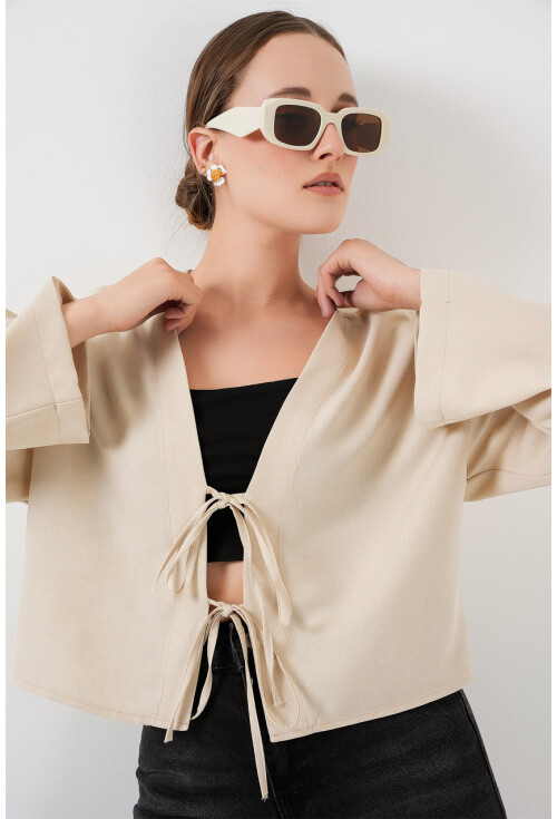 Önü Bağlamalı Keten Kimono 960