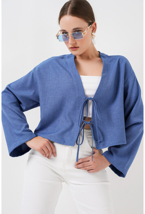Önü Bağlamalı Keten Kimono 960