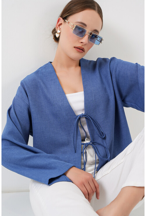 Önü Bağlamalı Keten Kimono 960