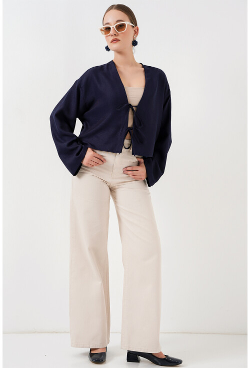 Önü Bağlamalı Keten Kimono 960