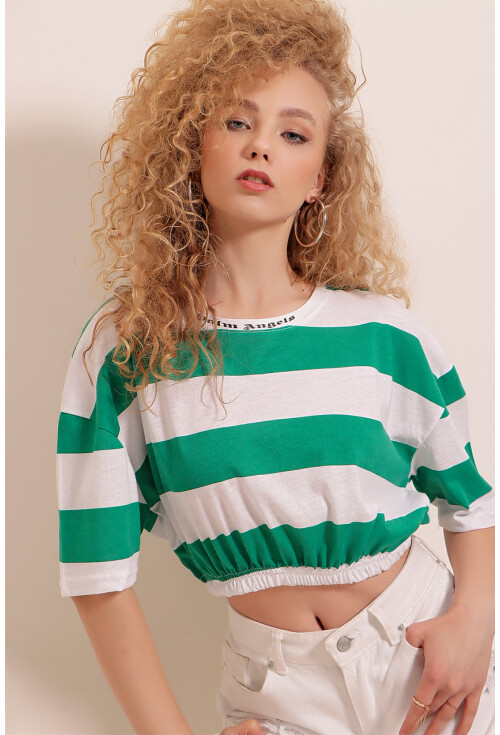 01520 Çizgili Crop Tişört