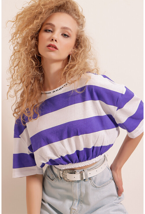 01520 Çizgili Crop Tişört