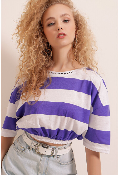 01520 Çizgili Crop Tişört