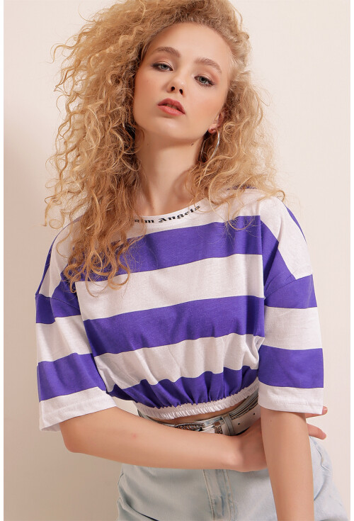 01520 Çizgili Crop Tişört