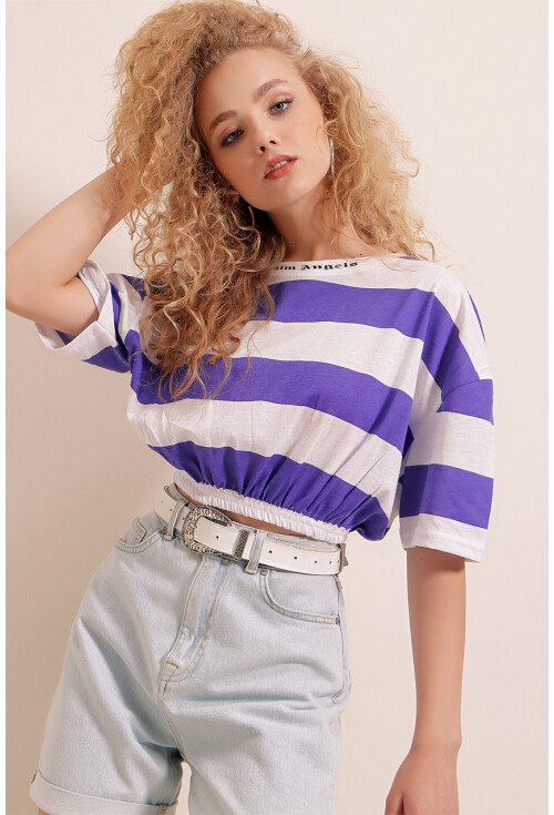 01520 Çizgili Crop Tişört