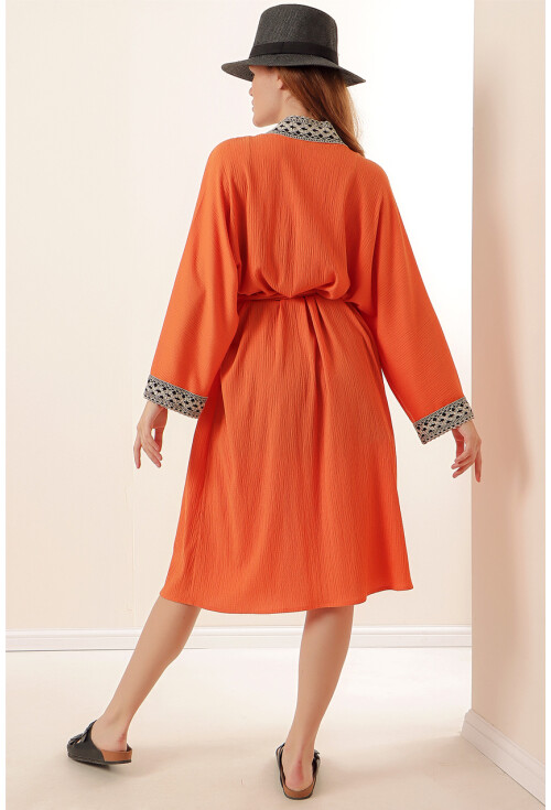 05865 Nakışlı Örme Uzun Kimono