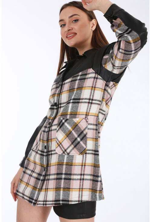 0658 Ekose Desen İnce Kaşe Oversize Ceket