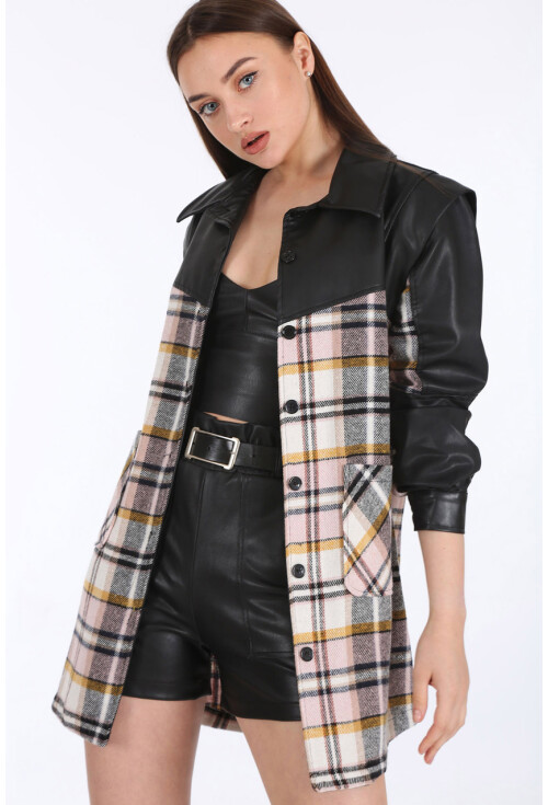 0658 Ekose Desen İnce Kaşe Oversize Ceket
