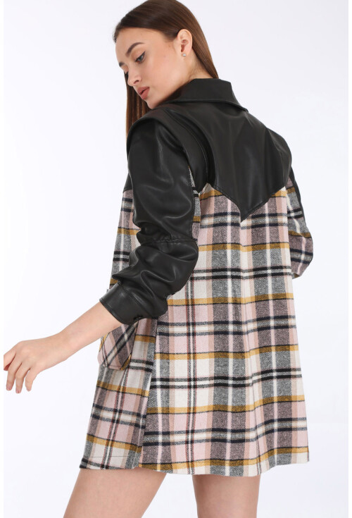 0658 Ekose Desen İnce Kaşe Oversize Ceket