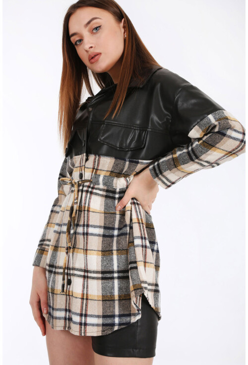 0658 Ekose Desen İnce Kaşe Oversize Ceket
