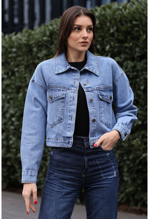 0693 Düğmeli Oversize Denim Ceket