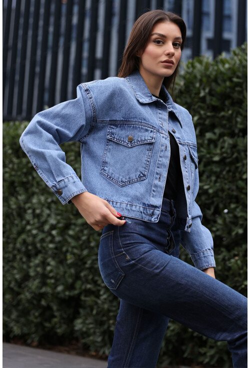 0693 Düğmeli Oversize Denim Ceket