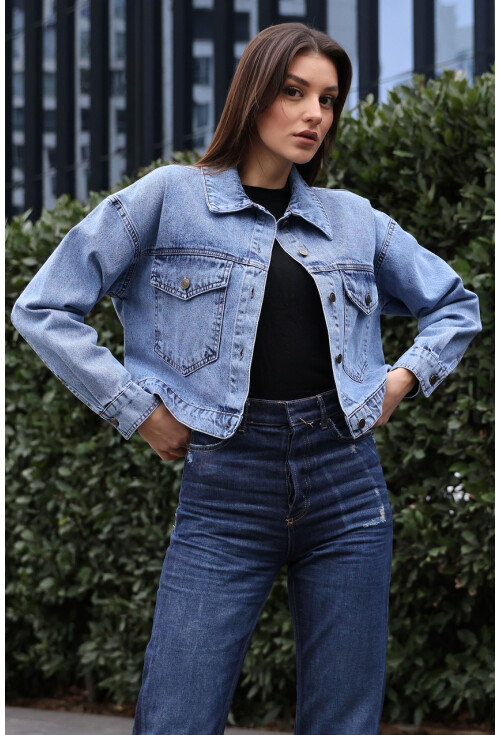 0693 Düğmeli Oversize Denim Ceket