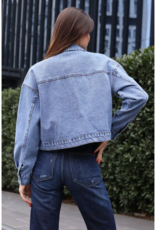 0693 Düğmeli Oversize Denim Ceket