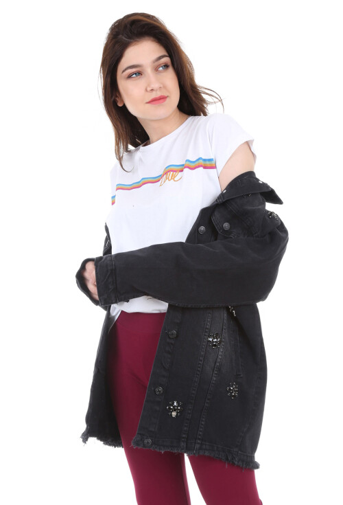 10221 TAŞ DETAYLI UZUN KOT CEKET