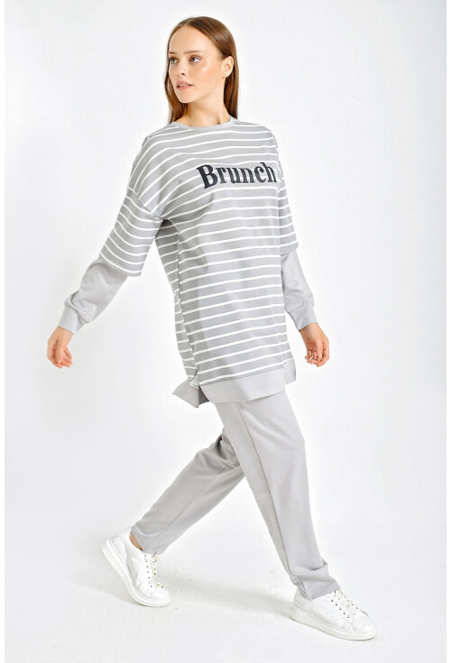 10295 Oversize Çizgili Takım