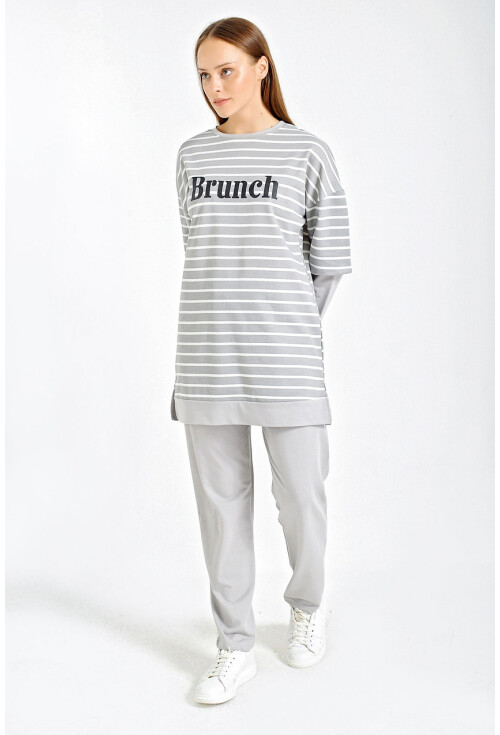 10295 Oversize Çizgili Takım