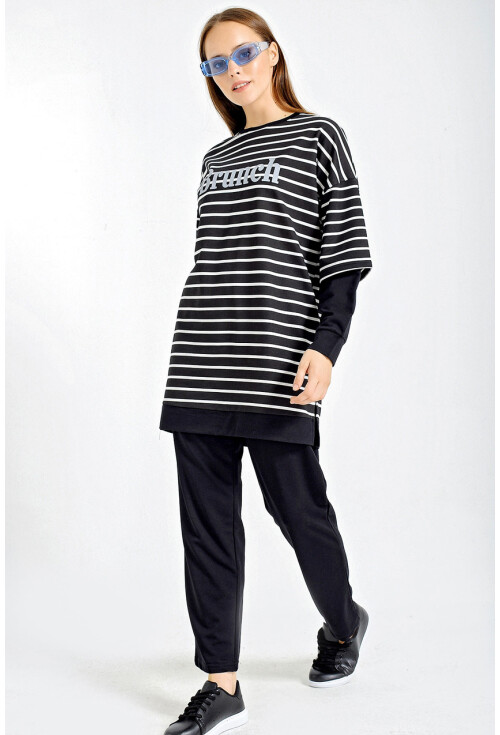 10295 Oversize Çizgili Takım