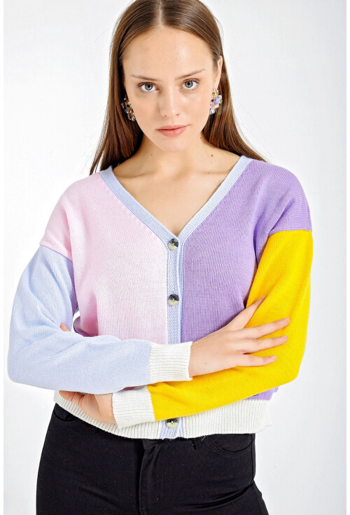 10296 Çok Renkli Oversize Triko Hırka