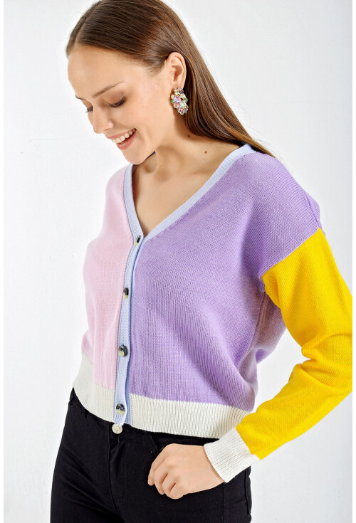 10296 Çok Renkli Oversize Triko Hırka
