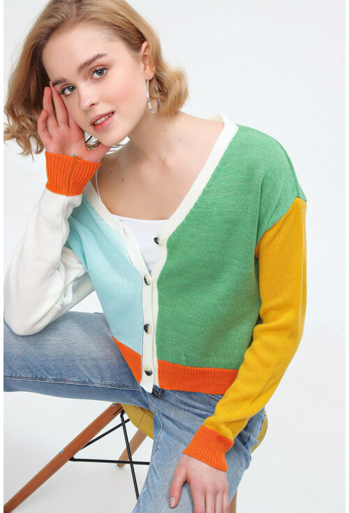 10296 Çok Renkli Oversize Triko Hırka