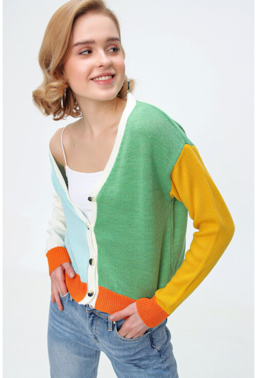 10296 Çok Renkli Oversize Triko Hırka