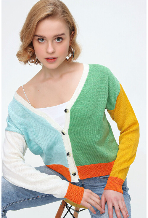 10296 Çok Renkli Oversize Triko Hırka