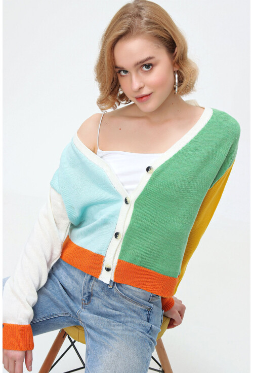 10296 Çok Renkli Oversize Triko Hırka