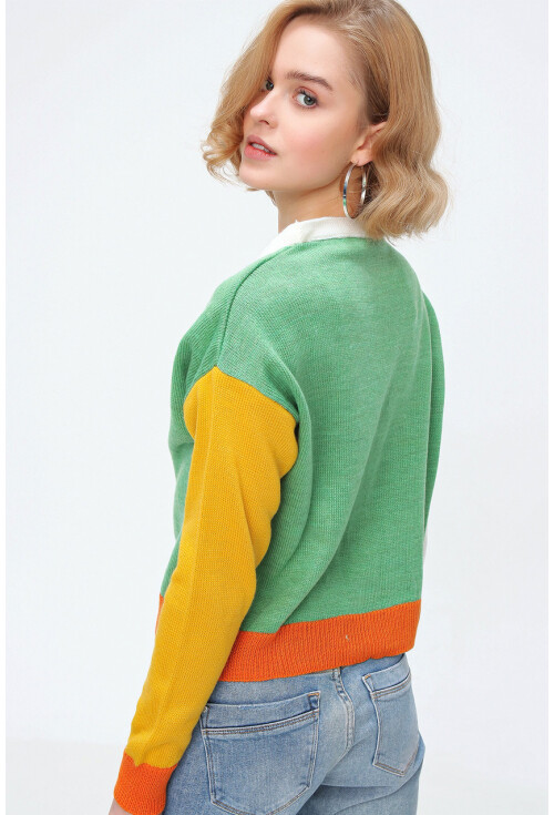 10296 Çok Renkli Oversize Triko Hırka