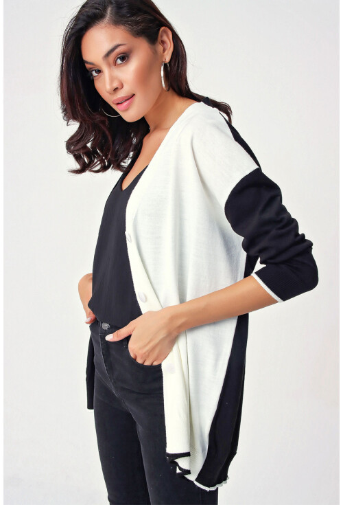 10300 Blok Renkli Oversize Triko Hırka