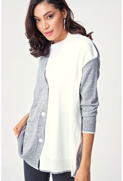 10300 Blok Renkli Oversize Triko Hırka