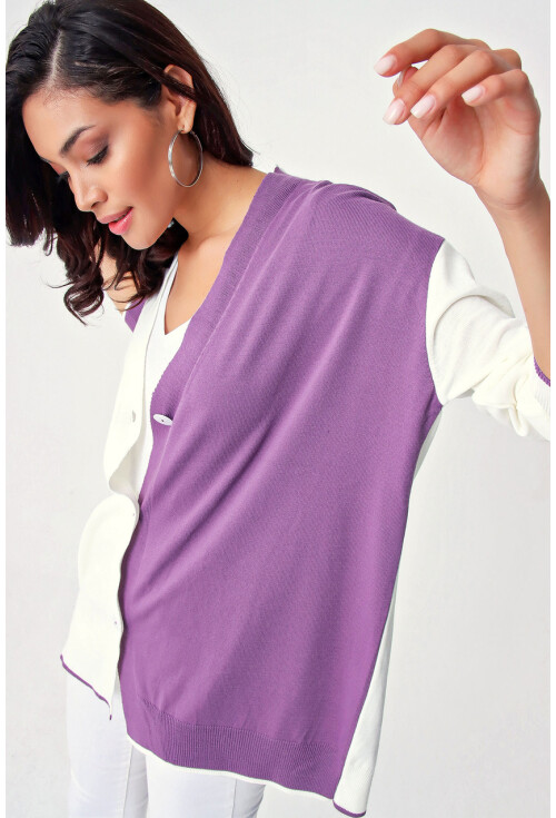 10300 Blok Renkli Oversize Triko Hırka