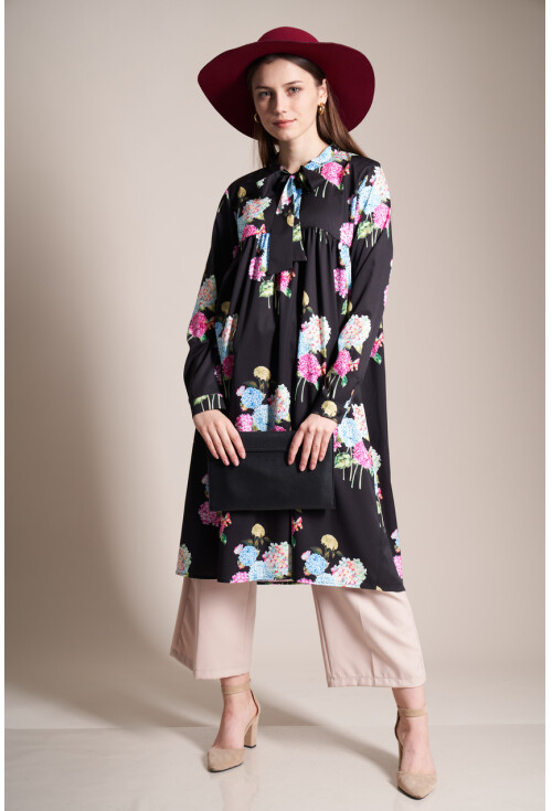 10321 Ortanca Çiçek Desen Tunik