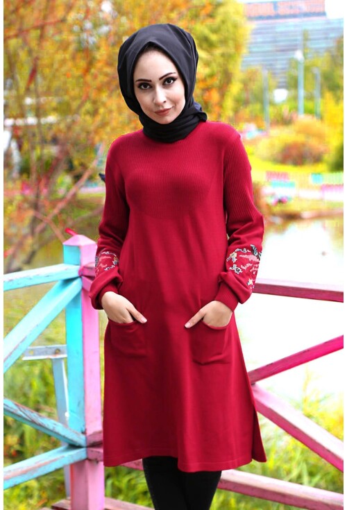 15458 KOLLARI NAKIŞLI TRİKO TESETTÜR TUNİK
