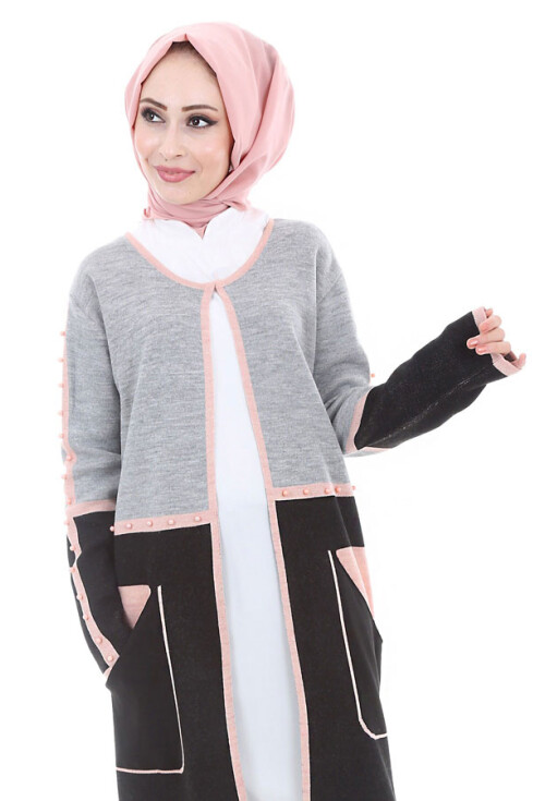 15461 İNCİ TAŞLI TRİKO TESETTÜR HIRKA