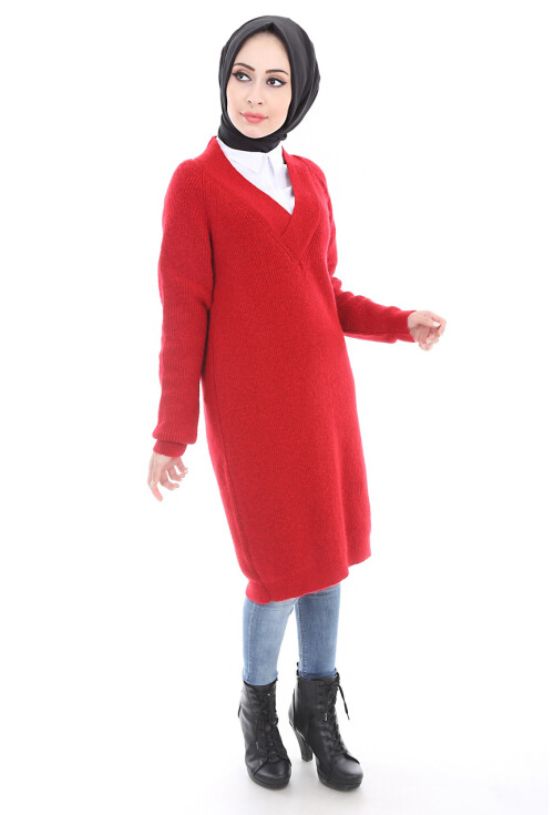 15467 V YAKA TRİKO TESETTÜR TUNİK