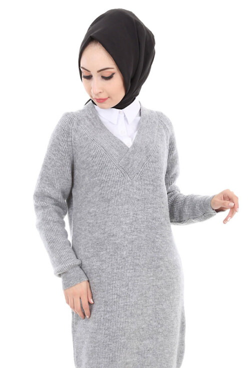15467 V YAKA TRİKO TESETTÜR TUNİK