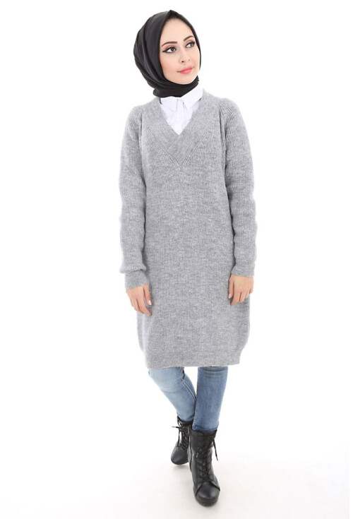 15467 V YAKA TRİKO TESETTÜR TUNİK